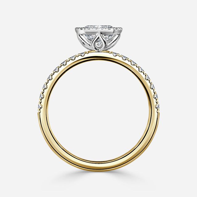 Lóis Yellow Gold Two Tone Halo Engagement Ring