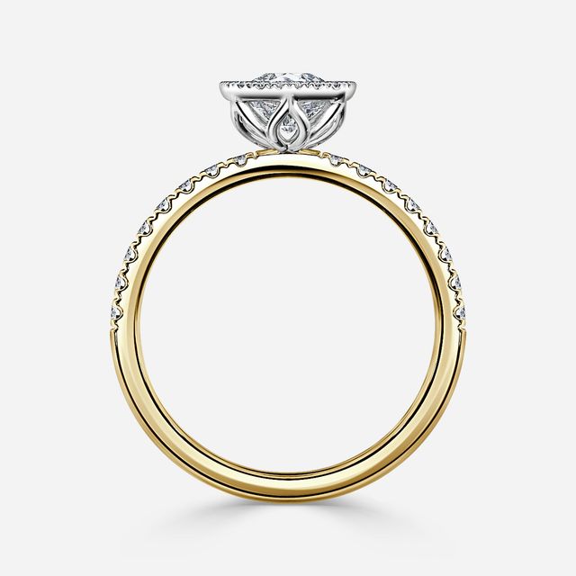 Lóis Yellow Gold Two Tone Halo Engagement Ring