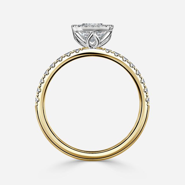 Lóis Yellow Gold Two Tone Halo Engagement Ring