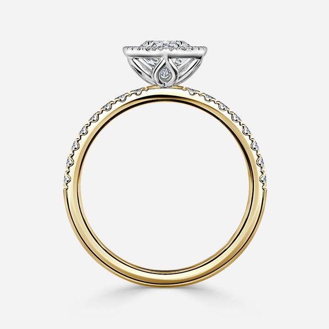 Lóis Yellow Gold Two Tone Halo Engagement Ring