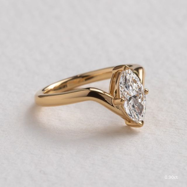 Ferre V Shaped Marquise Yellow Gold Modern Engagement Ring