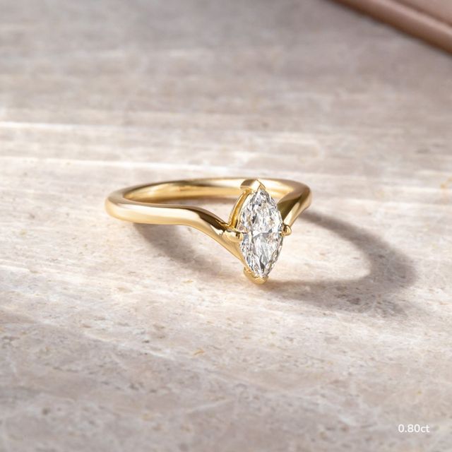 Ferre V Shaped Marquise Yellow Gold Modern Engagement Ring