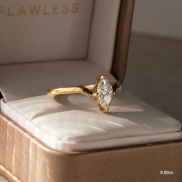 Ferre V Shaped Marquise Yellow Gold Modern Engagement Ring