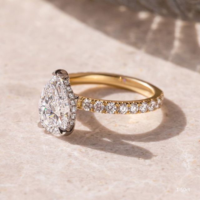 Sadie Petite Yellow Gold Two Tone Hidden Halo Engagement Ring