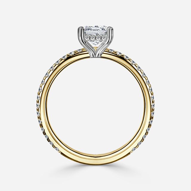 Sadie Petite Yellow Gold Two Tone Hidden Halo Engagement Ring