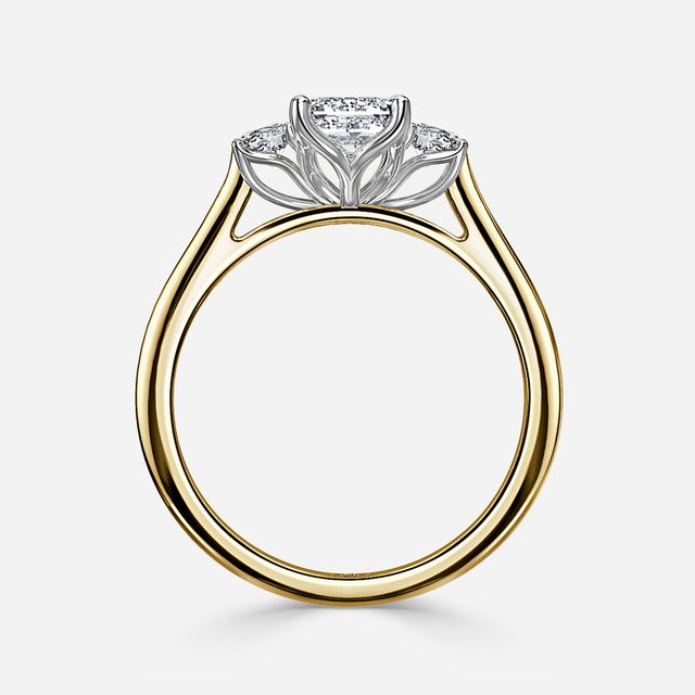 Rohini Yellow Gold Two Tone Trilogy Engagement Ring