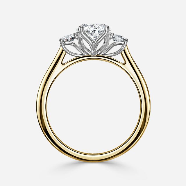 Rohini Yellow Gold Two Tone Trilogy Engagement Ring