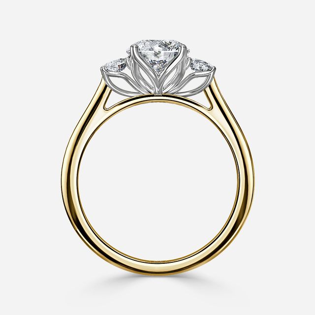 Rohini Yellow Gold Two Tone Trilogy Engagement Ring