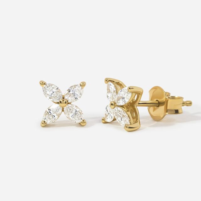 0.60ct Marquise Flower Diamond Stud Earrings In 18k Yellow Gold