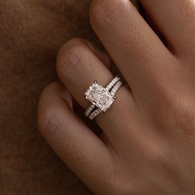 1.94 Carat Lab Grown Radiant Cut Diamond Platinum Sadie Hidden Halo Engagement Ring