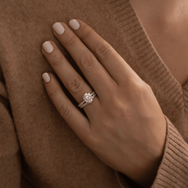 2.27 Carat Lab Grown Cushion Cut Diamond Platinum Sadie Hidden Halo Engagement Ring