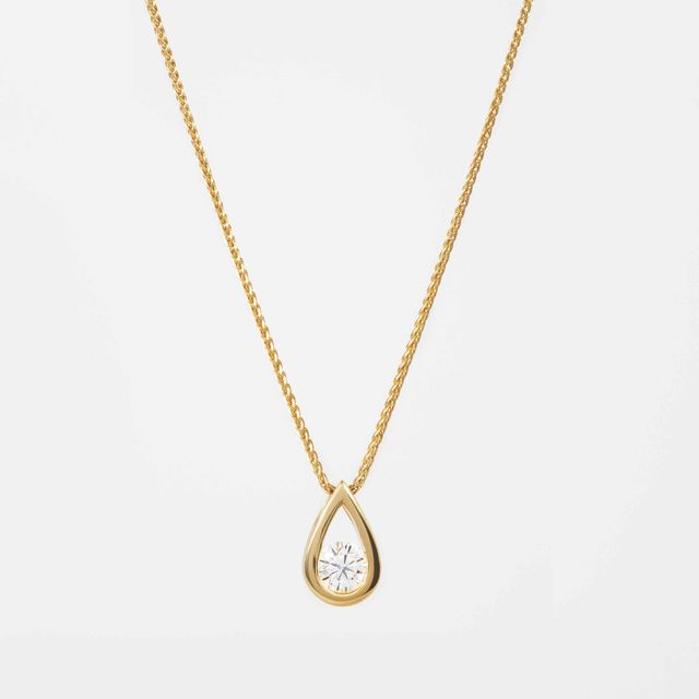 0.60 Carat Lab Grown Round Diamond Yellow Gold Drop Bezel Set Pendant