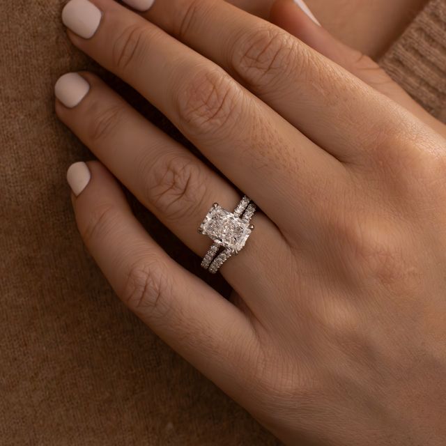 1.94 Carat Lab Grown Radiant Cut Diamond Platinum Sadie Hidden Halo Engagement Ring
