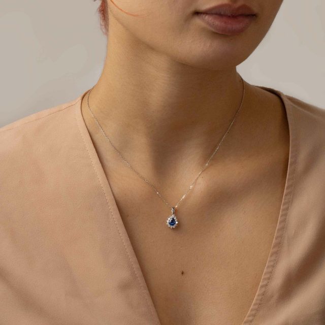 White Gold Pear Shaped Cluster Pendant Sapphire Lab Diamond - 0.50ct