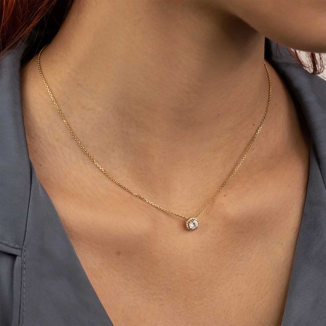 0.47 Carat Round Diamond Yellow Gold Halo Pendant