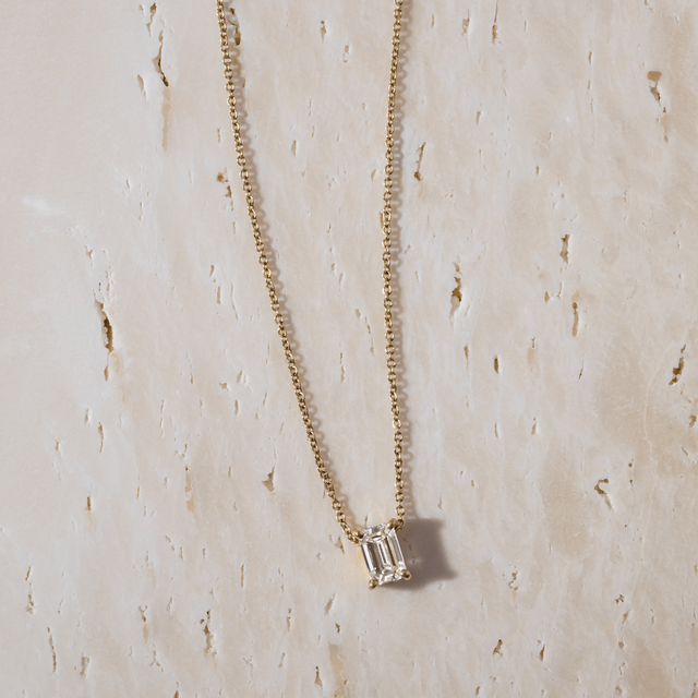 0.60 Carat Lab Grown Emerald Cut Diamond Yellow Gold Solitaire Pendant