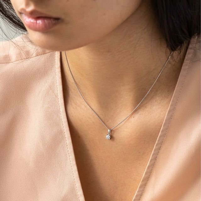 0.15 Carat Round Diamond Four Claw White Gold Halo Pendant