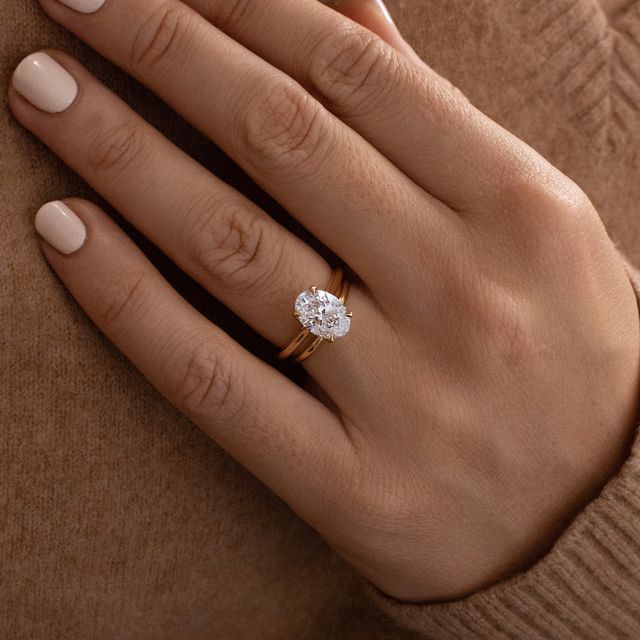 2 Carat Lab Grown Oval Cut Diamond Yellow Gold Aerin Solitaire Engagement Ring