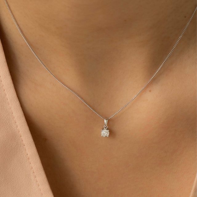 0.15 Carat Round Diamond Four Claw White Gold Halo Pendant