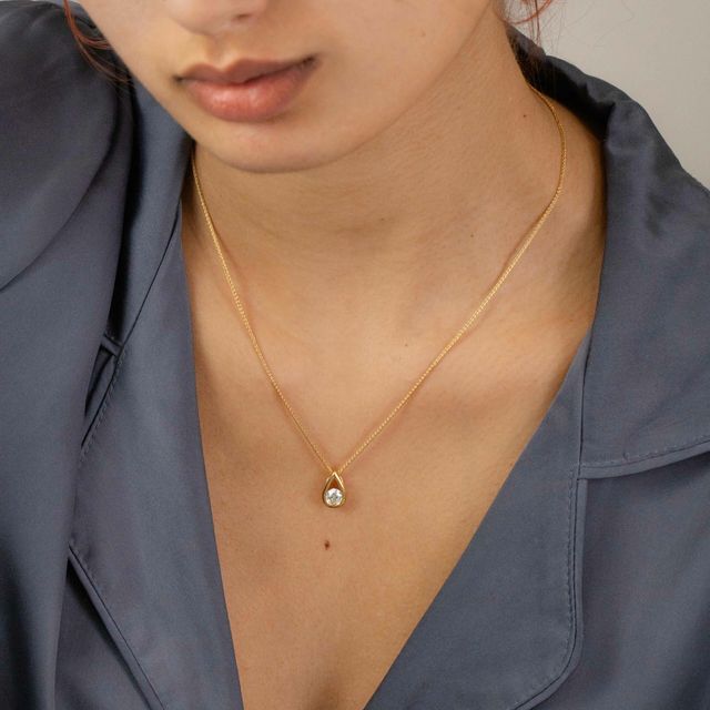 0.60 Carat Lab Grown Round Diamond Yellow Gold Drop Bezel Set Pendant