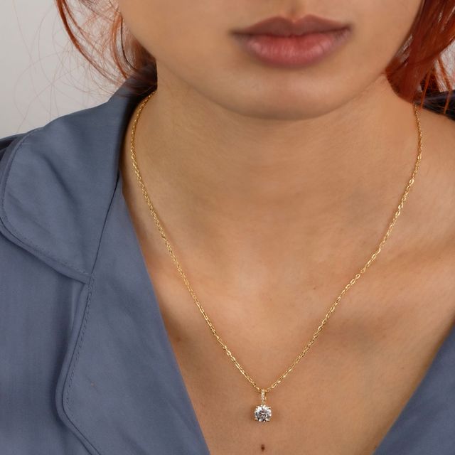 Yellow Gold Hoop Solitaire Pendant Round Lab Diamond - 1.55ct