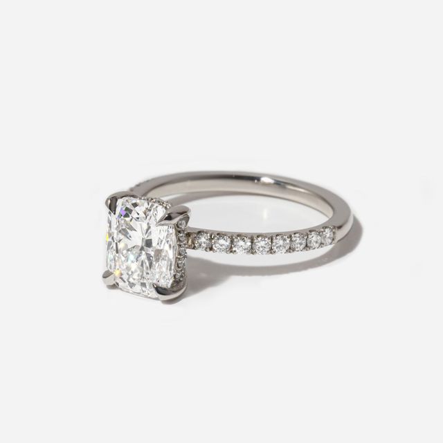 2.27 Carat Lab Grown Cushion Cut Diamond Platinum Sadie Hidden Halo Engagement Ring