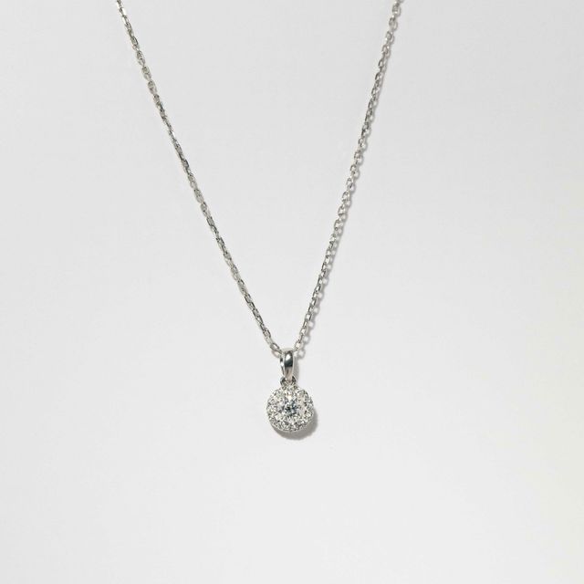 0.28 Carat Round Diamond White Gold Halo Pendant