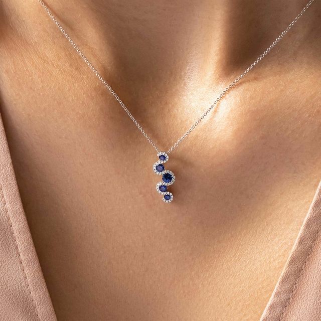 White Gold Snake Shaped Pendant Blue Sapphire Diamond - 0.25ct