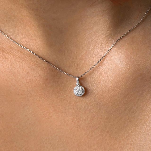 0.28 Carat Round Diamond White Gold Halo Pendant