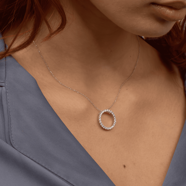 White Gold Circular Pendant Round Lab Diamond - 0.75ct