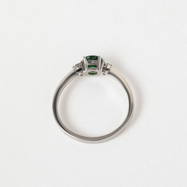 0.80 Carat Round Tsavorite and Diamond Trilogy Engagement Ring