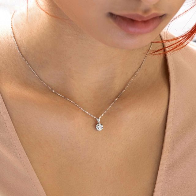0.28 Carat Round Diamond White Gold Halo Pendant