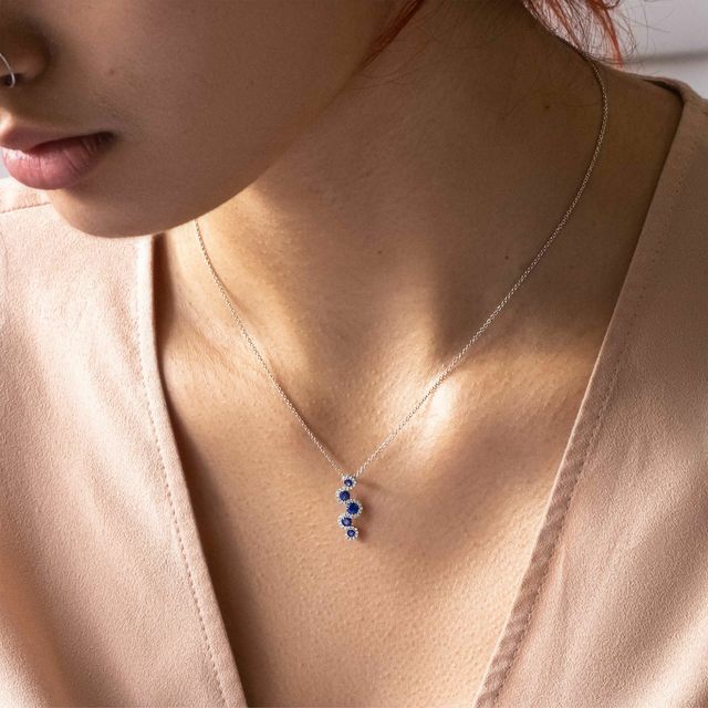 White Gold Snake Shaped Pendant Blue Sapphire Diamond - 0.25ct