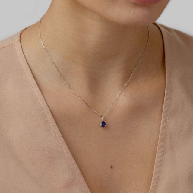 White Gold Solitaire Pendant Pear Sapphire Lab Diamond - 1.06ct