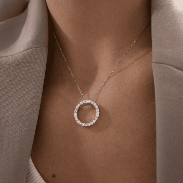 White Gold Circular Pendant Round Lab Diamond - 0.75ct