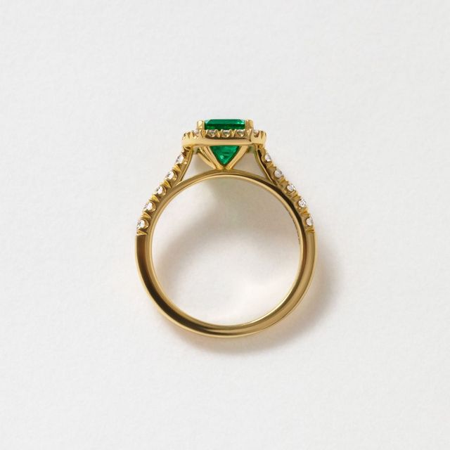 1.50 Carat Green Emerald Yellow Gold Maya Halo Engagement Ring