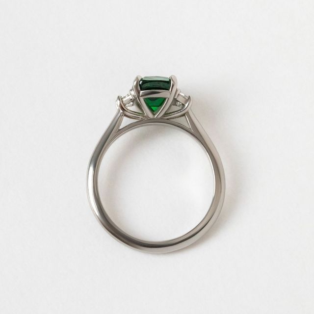 1.77 Carat Tsavorite Garnet Trapezoid Diamond Trilogy Engagement Ring