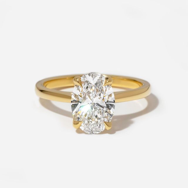 2 Carat Lab Grown Oval Cut Diamond Yellow Gold Aerin Solitaire Engagement Ring