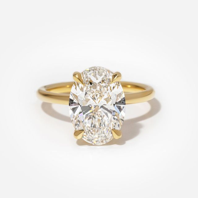 4 Carat Lab Grown Oval Cut Diamond Yellow Gold Una Solitaire Engagement Ring
