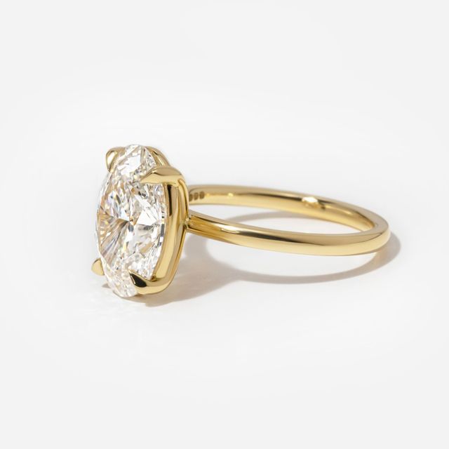 4 Carat Lab Grown Oval Cut Diamond Yellow Gold Una Solitaire Engagement Ring