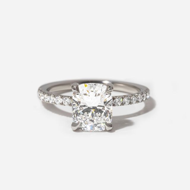 2.27 Carat Lab Grown Cushion Cut Diamond Platinum Sadie Hidden Halo Engagement Ring