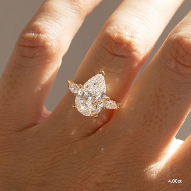 Amaya Yellow Gold Pear Shape Wedfit Trilogy Engagement Ring