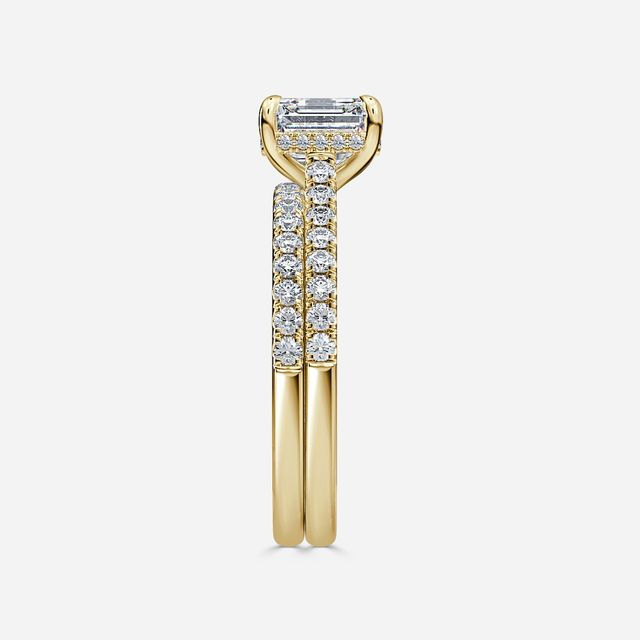 Aisha Yellow Gold Pavé Band Bridal Set Engagement Ring