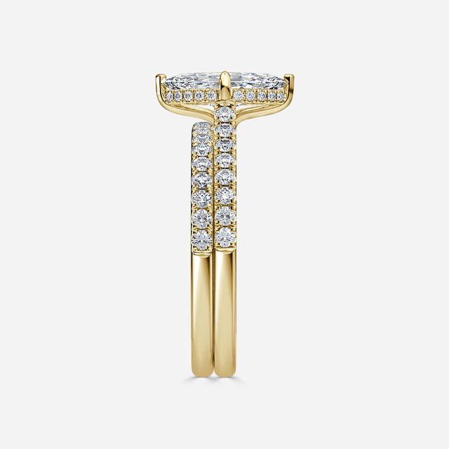 Aisha Yellow Gold Pavé Band Bridal Set Engagement Ring