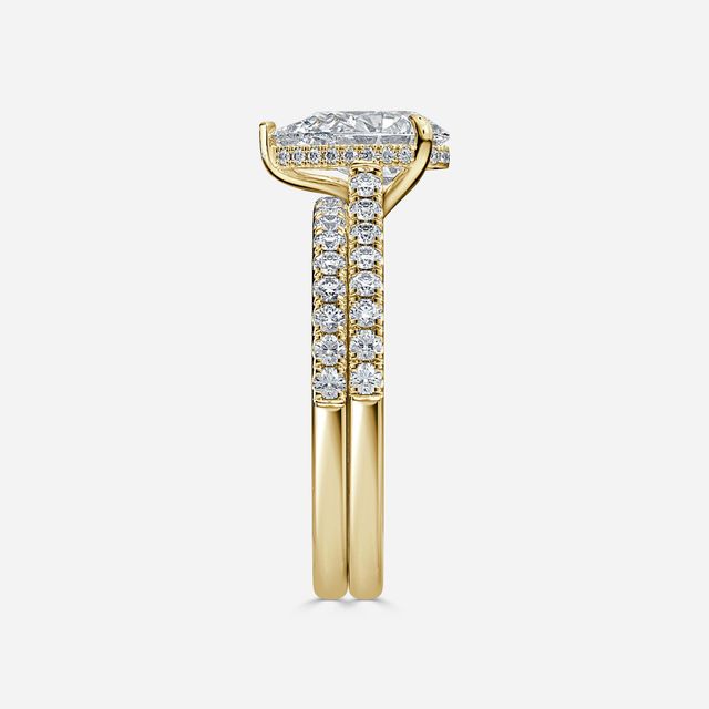 Aisha Yellow Gold Pavé Band Bridal Set Engagement Ring