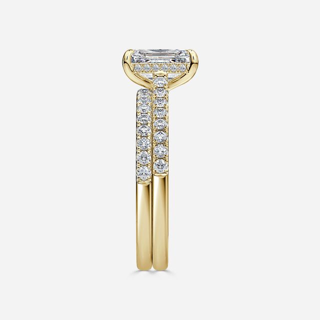 Aisha Yellow Gold Pavé Band Bridal Set Engagement Ring