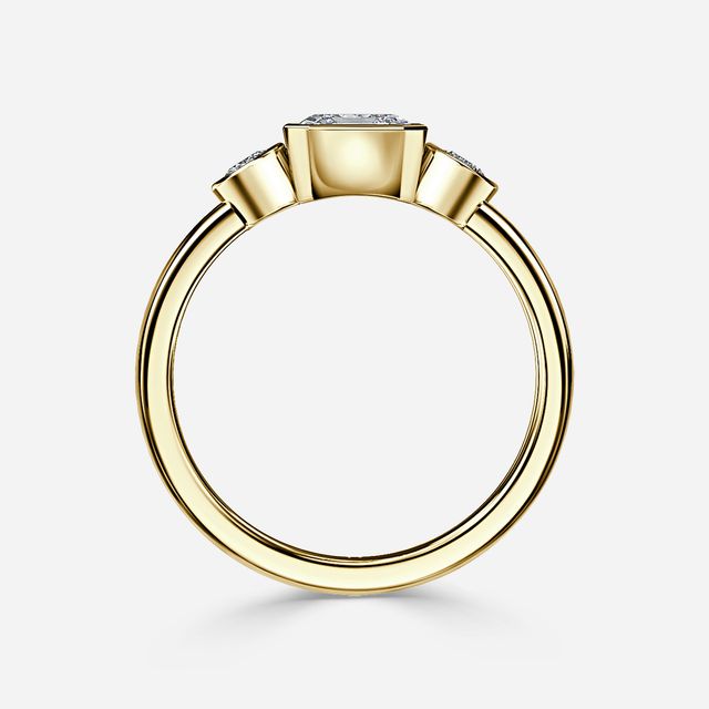Varani Yellow Gold Rub-Over Three Stone Engagement Ring