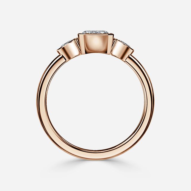 Varani Rose Gold Rub-Over Three Stone Engagement Ring