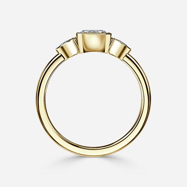 Varani Yellow Gold Rub-Over Three Stone Engagement Ring