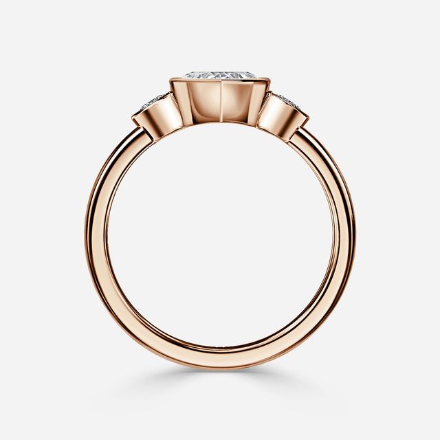 Varani Rose Gold Rub-Over Three Stone Engagement Ring